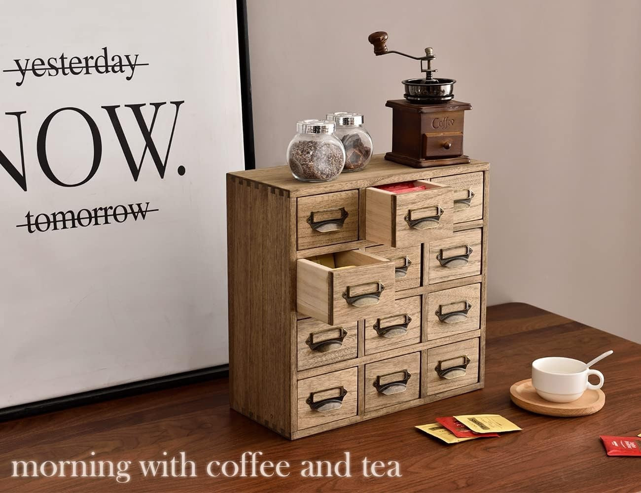 Wood Desktop Organizer 12-Drawer Storage Cabinet with Metal Handles