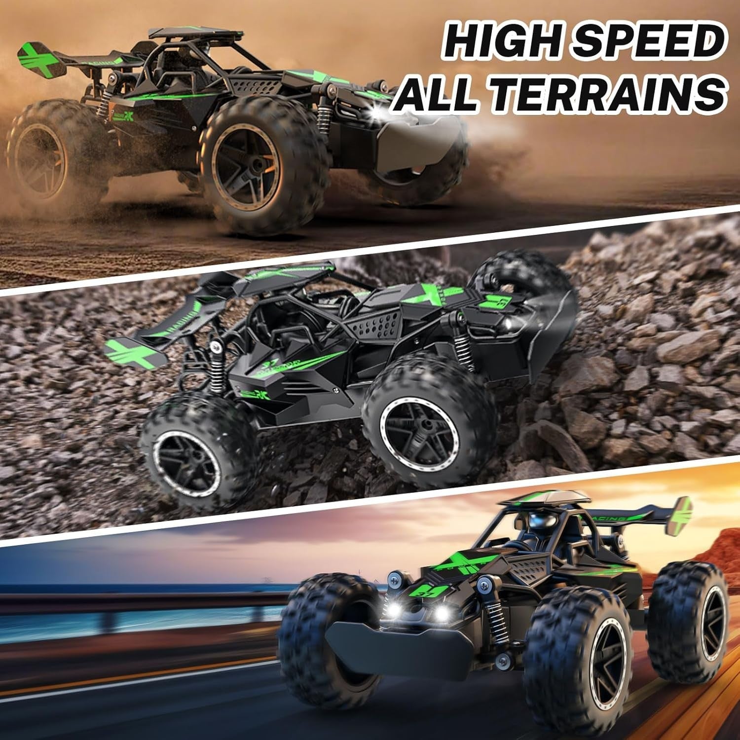 1:18 20KM/H RC Monster Truck Off Road Car w/ Lights 40Min Kids Remote Toy
