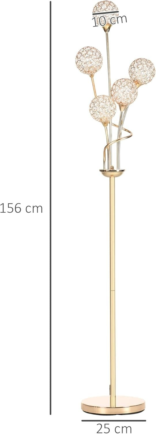 Crystal 5-Light Modern Floor Lamp G9 Elegant Tall Gold Stand for Living Room