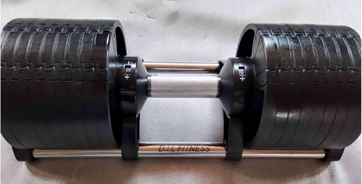 Adjustable Dumbbells Pair 2x32kg Solid Metal Quick Dial Home Gym