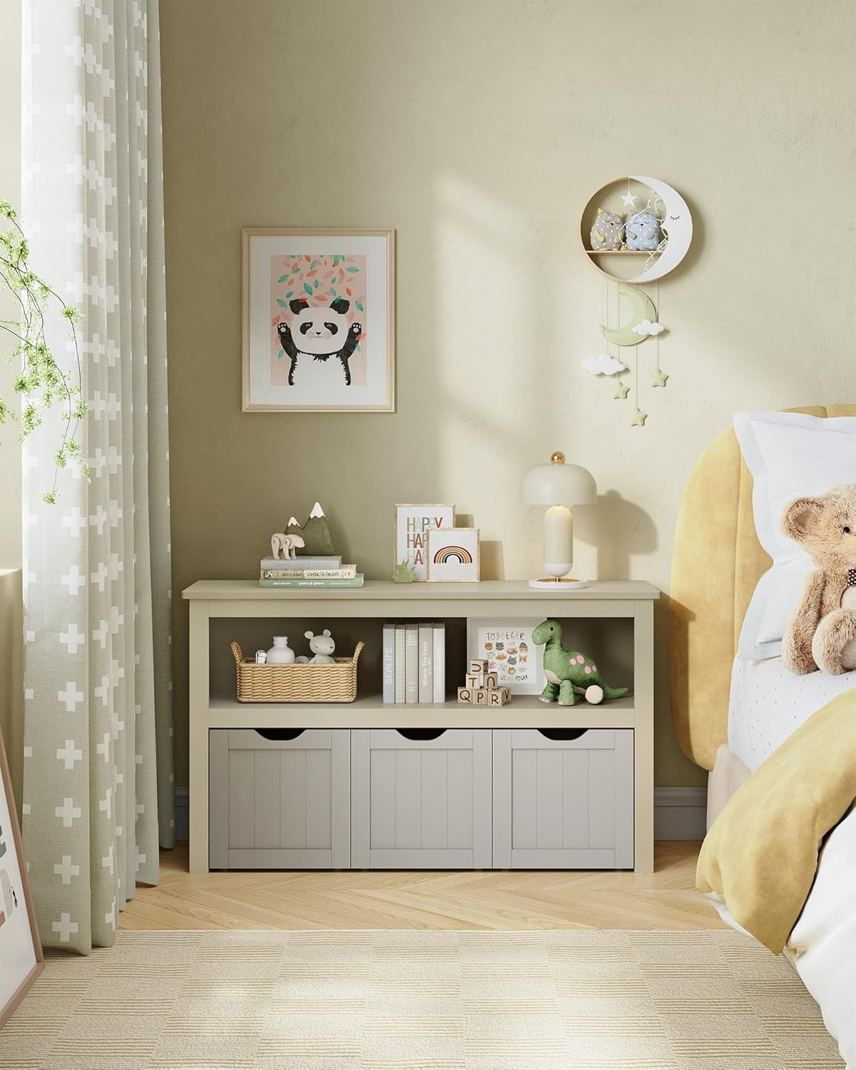 Kids Toy Storage Cabinet with Wheels 3 Drawer Organiser Sand Beige 102x30x60cm