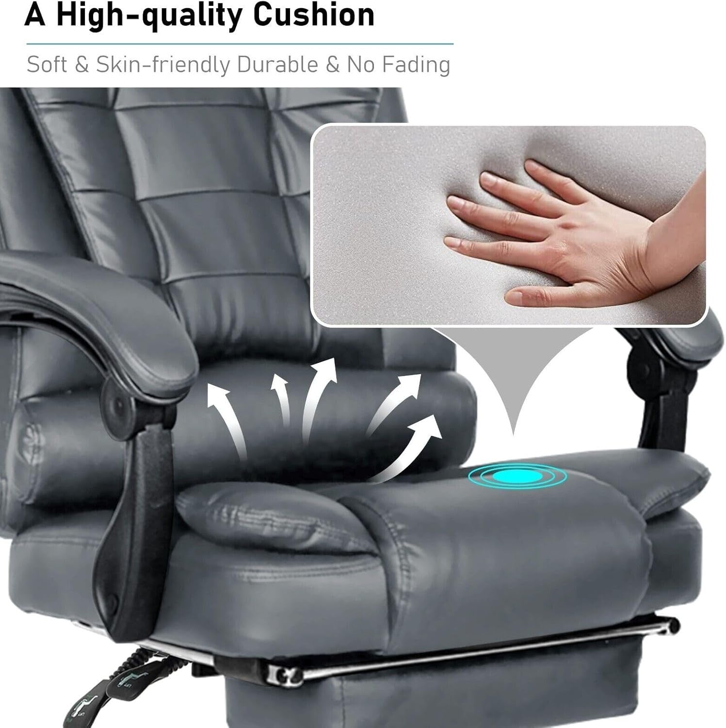 Executive Office Chair Massage Grey Faux Leather Adjustable Swivel Gaming Seat