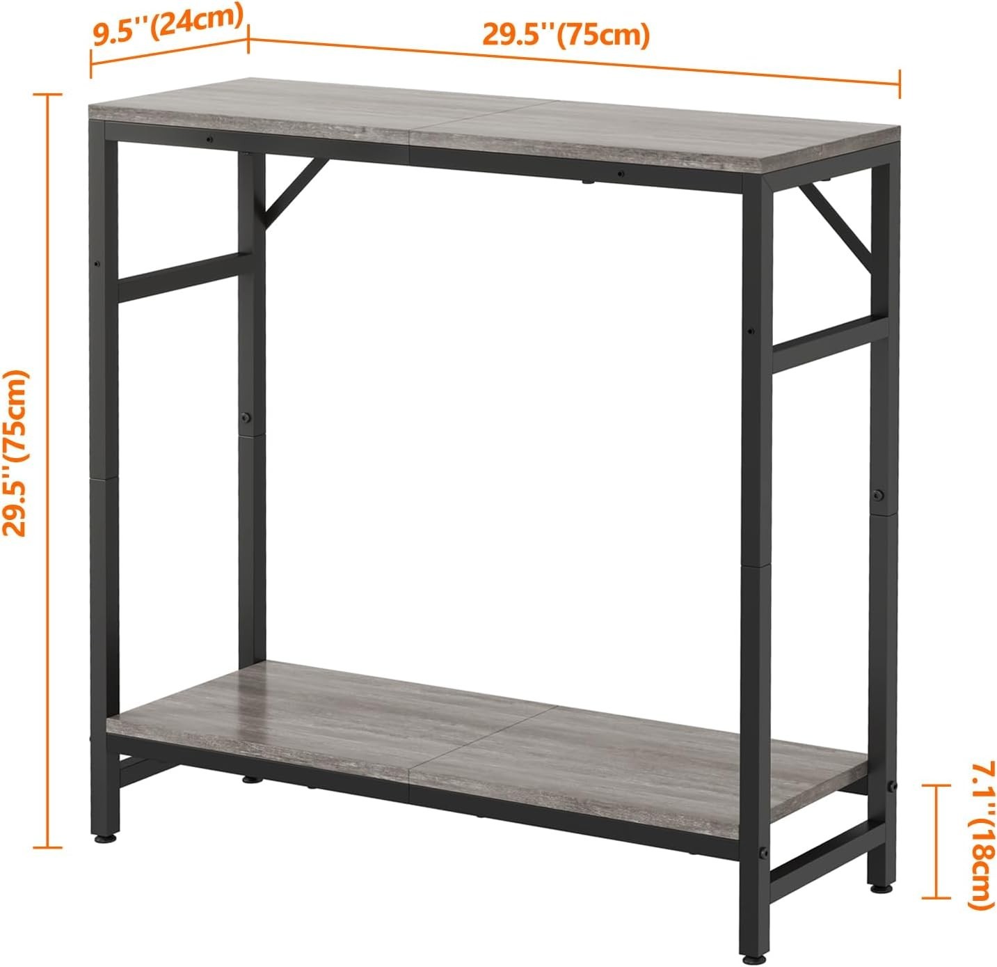 Slim Narrow Console Table with Storage Shelf & Support Bars for Hallway