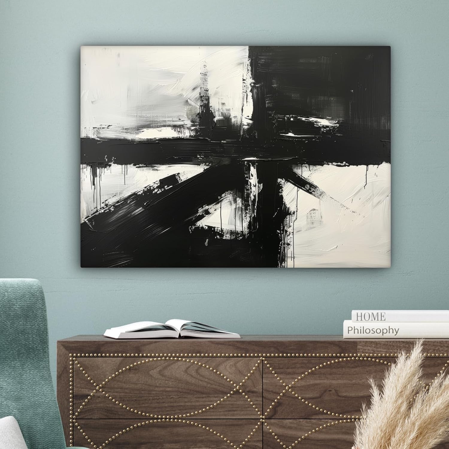 Black White Abstract Canvas Wall Art Modern Minimalist 70x50cm Home Decor