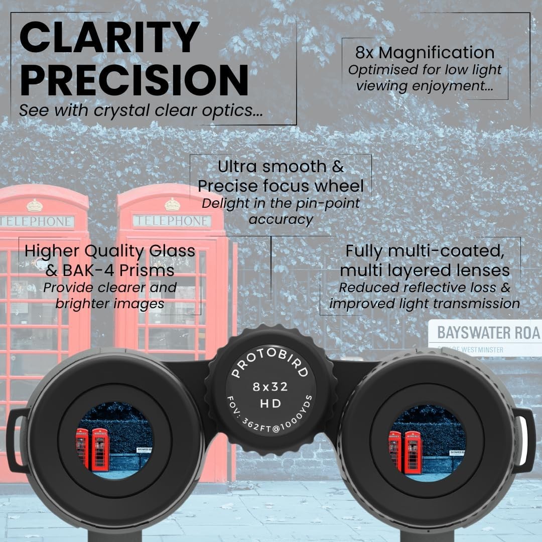 8x32 Compact Waterproof Binoculars High Power HD Wide View for Hiking Bird Watch