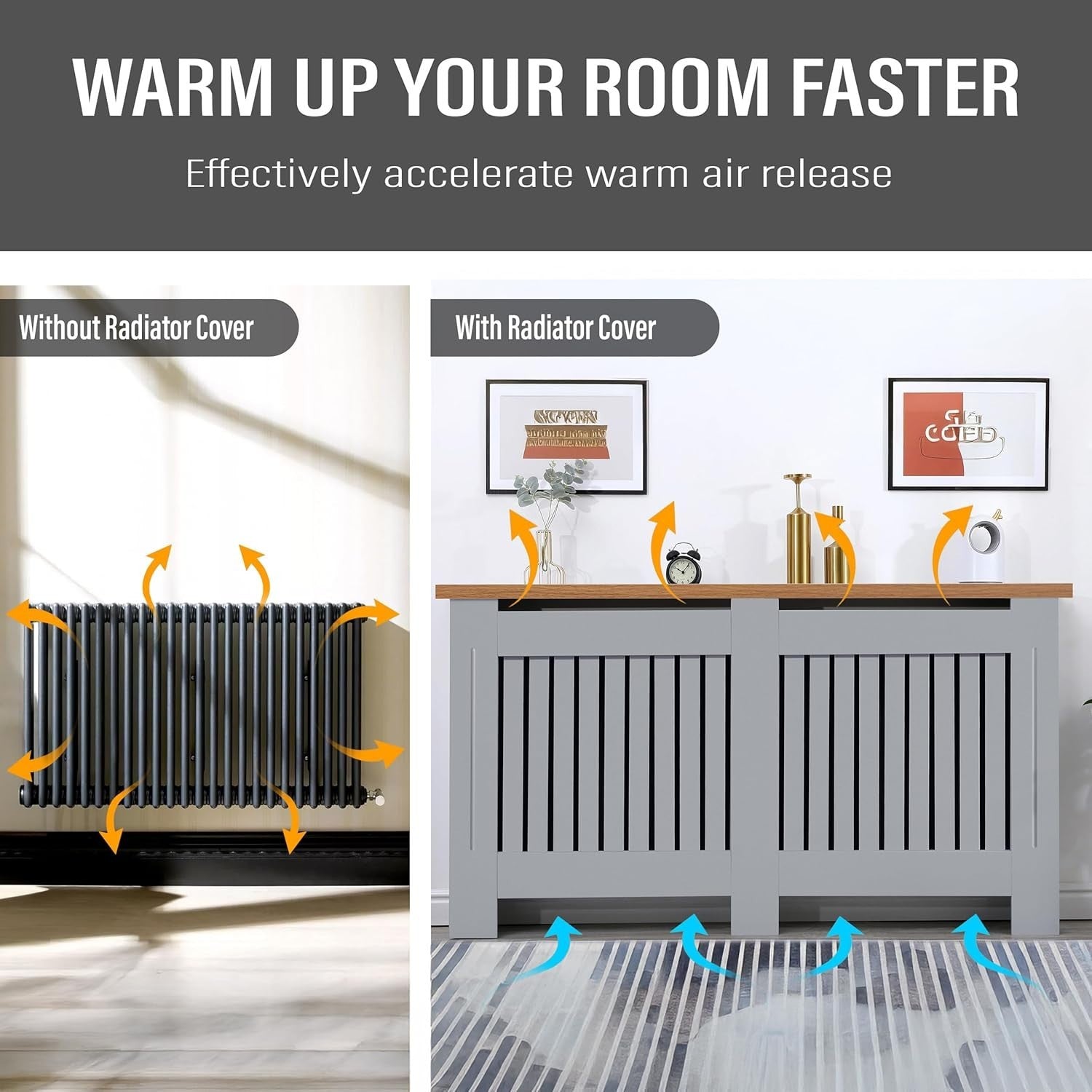 Large Grey Radiator Cover | Vertical Slatted MDF Cabinet