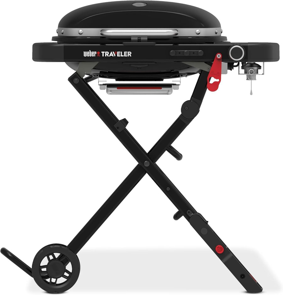Portable Folding Gas BBQ Grill with Wheels, Lid Thermometer, 52x36cm