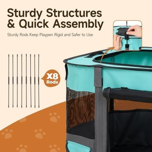 Portable Foldable Puppy Playpen Grey – Indoor & Travel Pet Cage