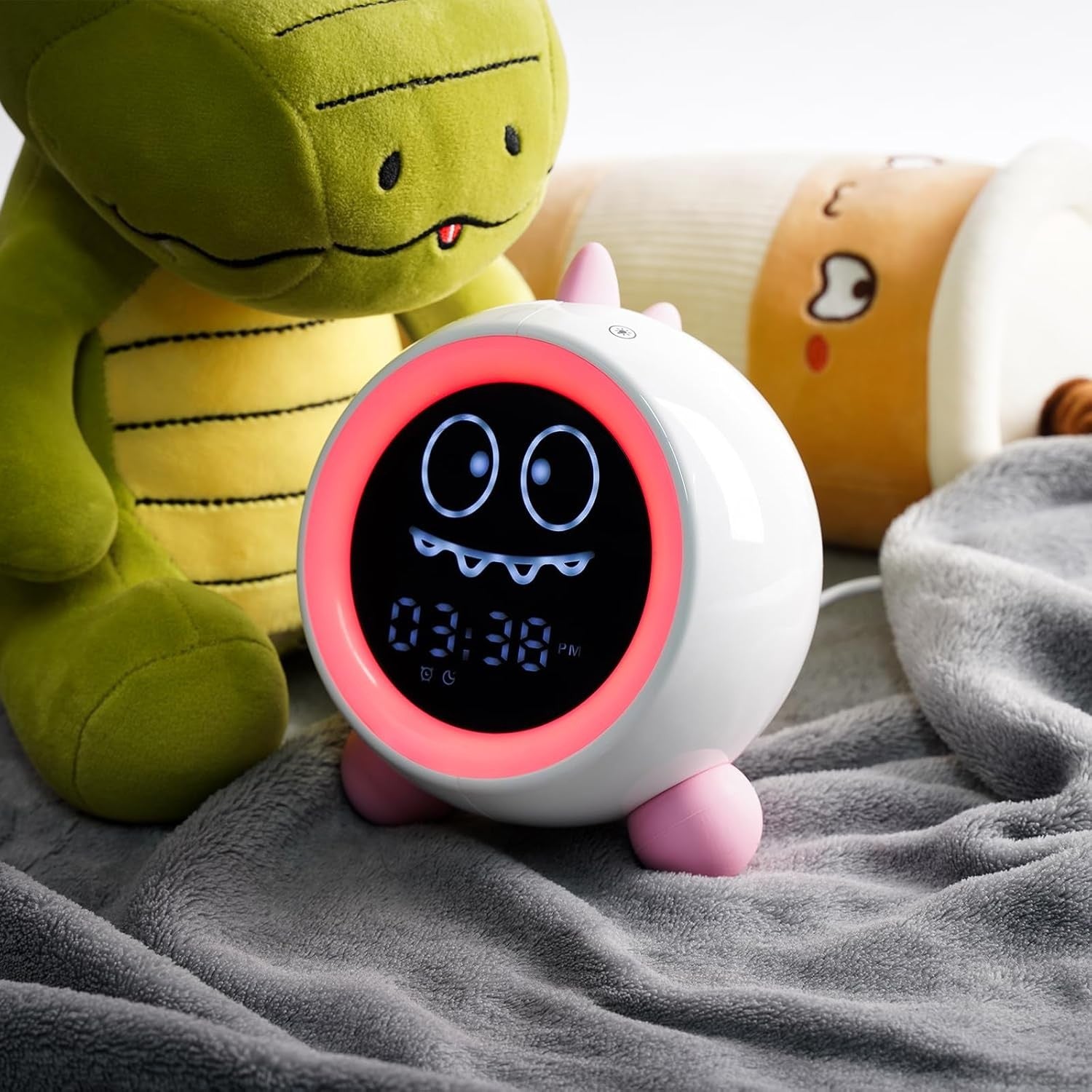 Pink Kids Sleep Training Alarm Clock Night Light Sound Machine Toddler