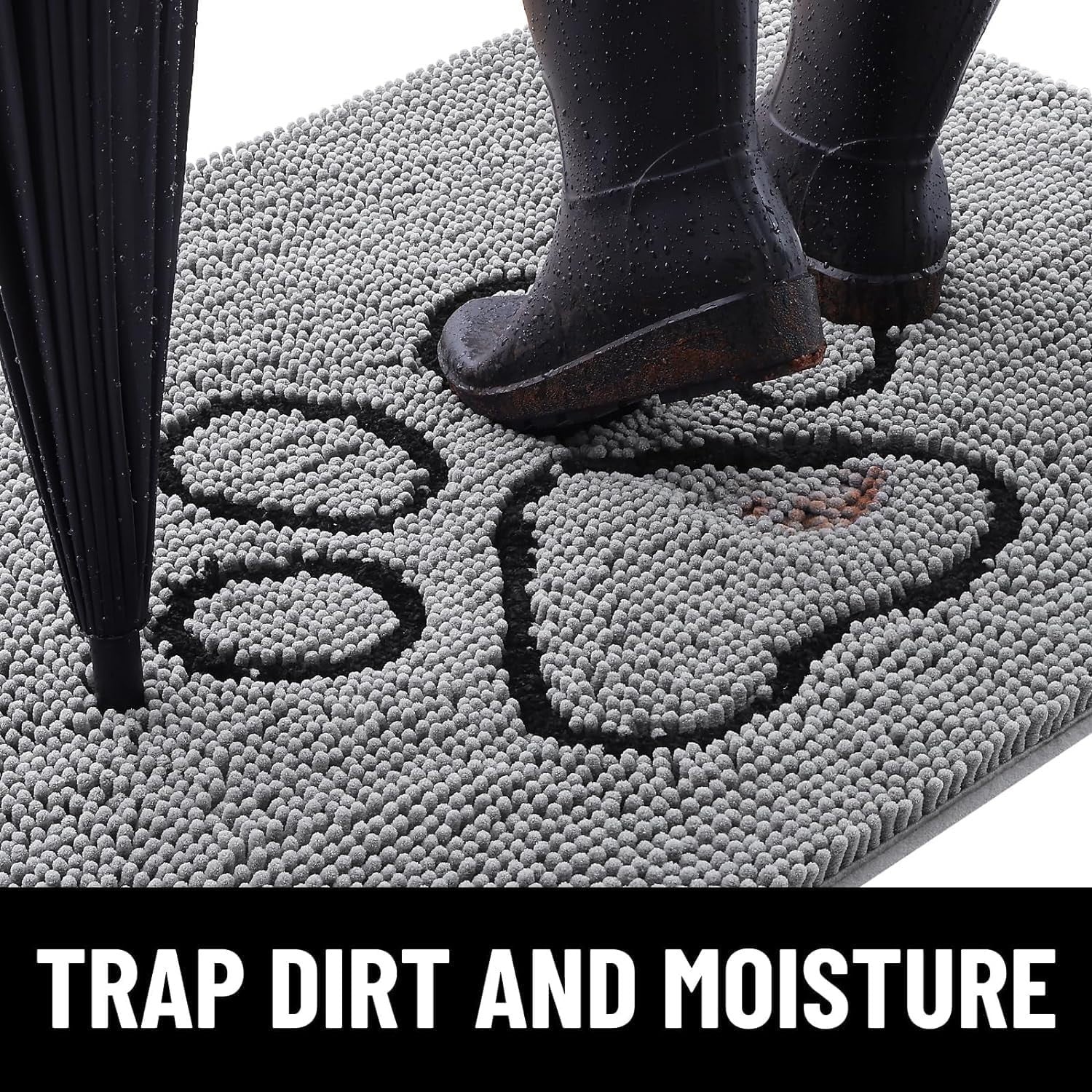 Dog Door Mat Super Absorbent Non Slip Chenille Grey Entrance Rug 76x121cm