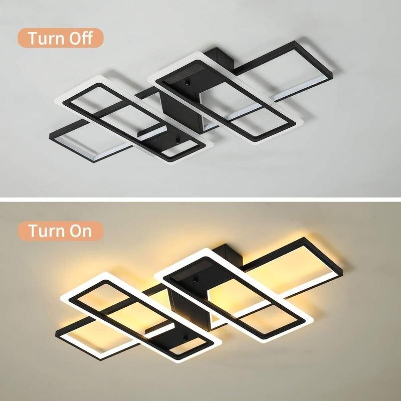 Modern LED Ceiling Light 80W Remote Black 4-Square Dimmable Flush Mount