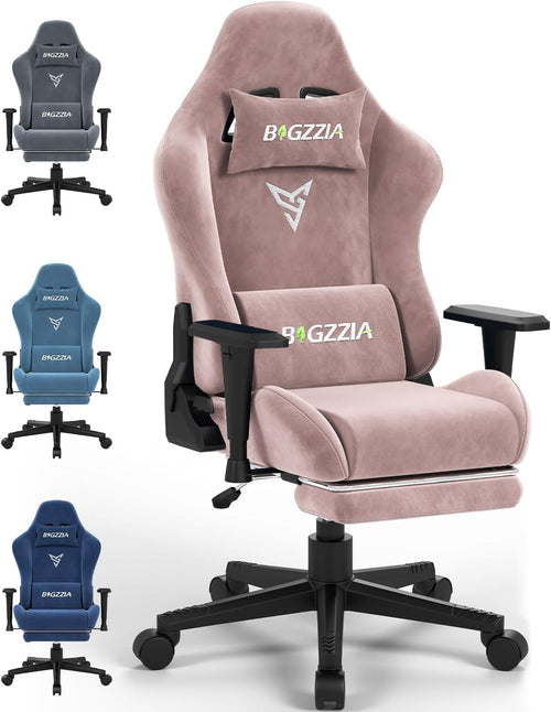 Pink Gaming Chair with Cat Ears Massage Lumbar Recliner