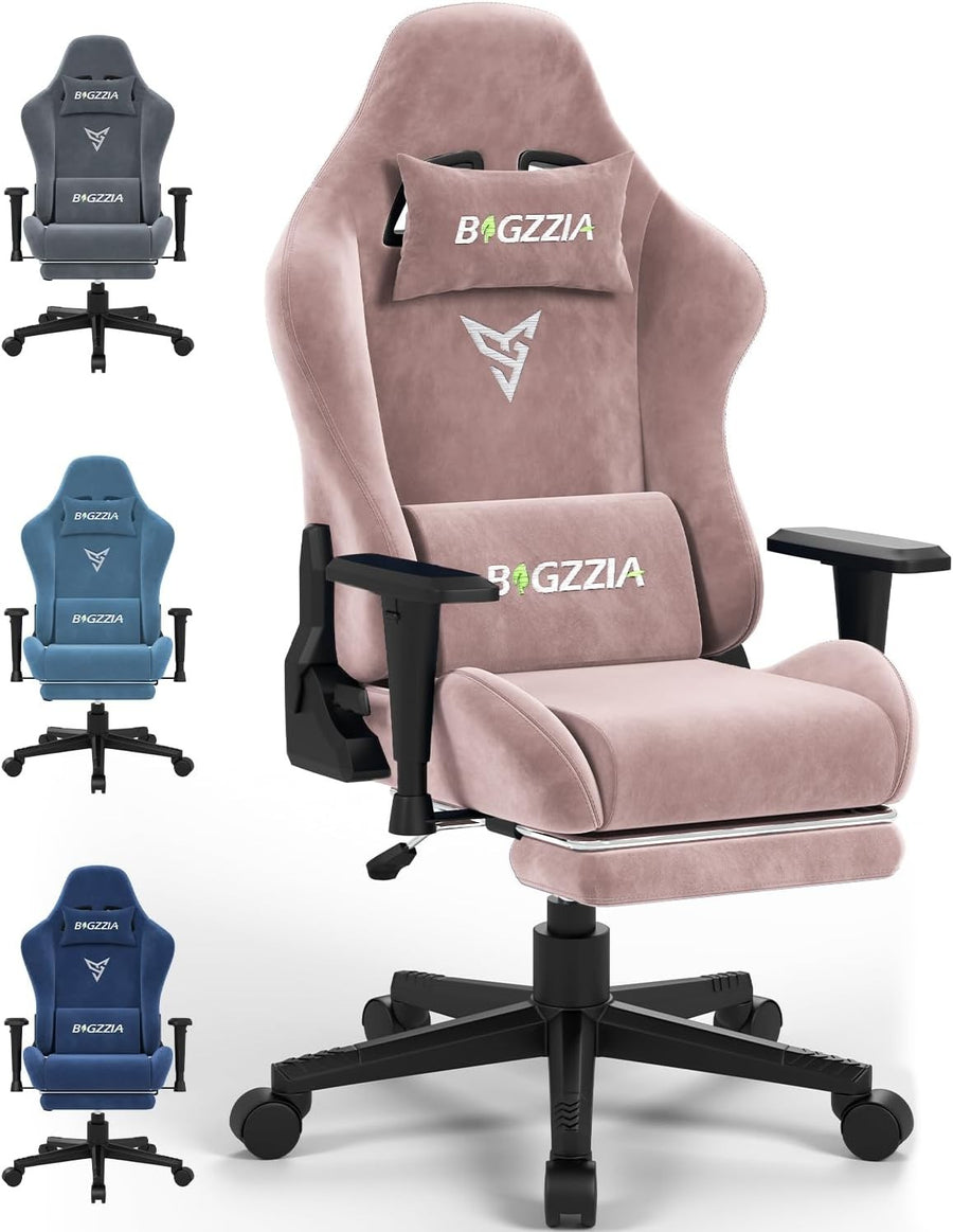 Pink Gaming Chair with Cat Ears Massage Lumbar Recliner