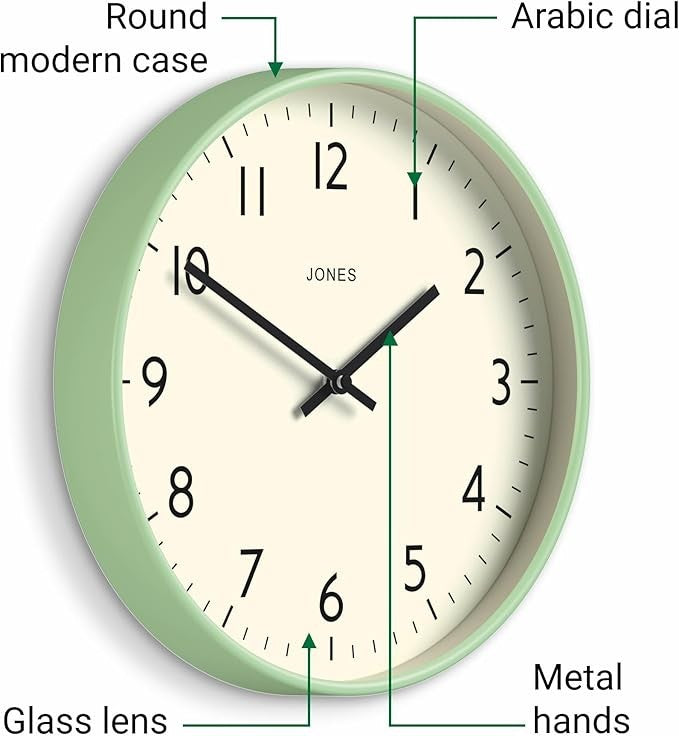 Modern 30cm Silent Wall Clock Neo Mint Green Round Easy-Read Home Decor