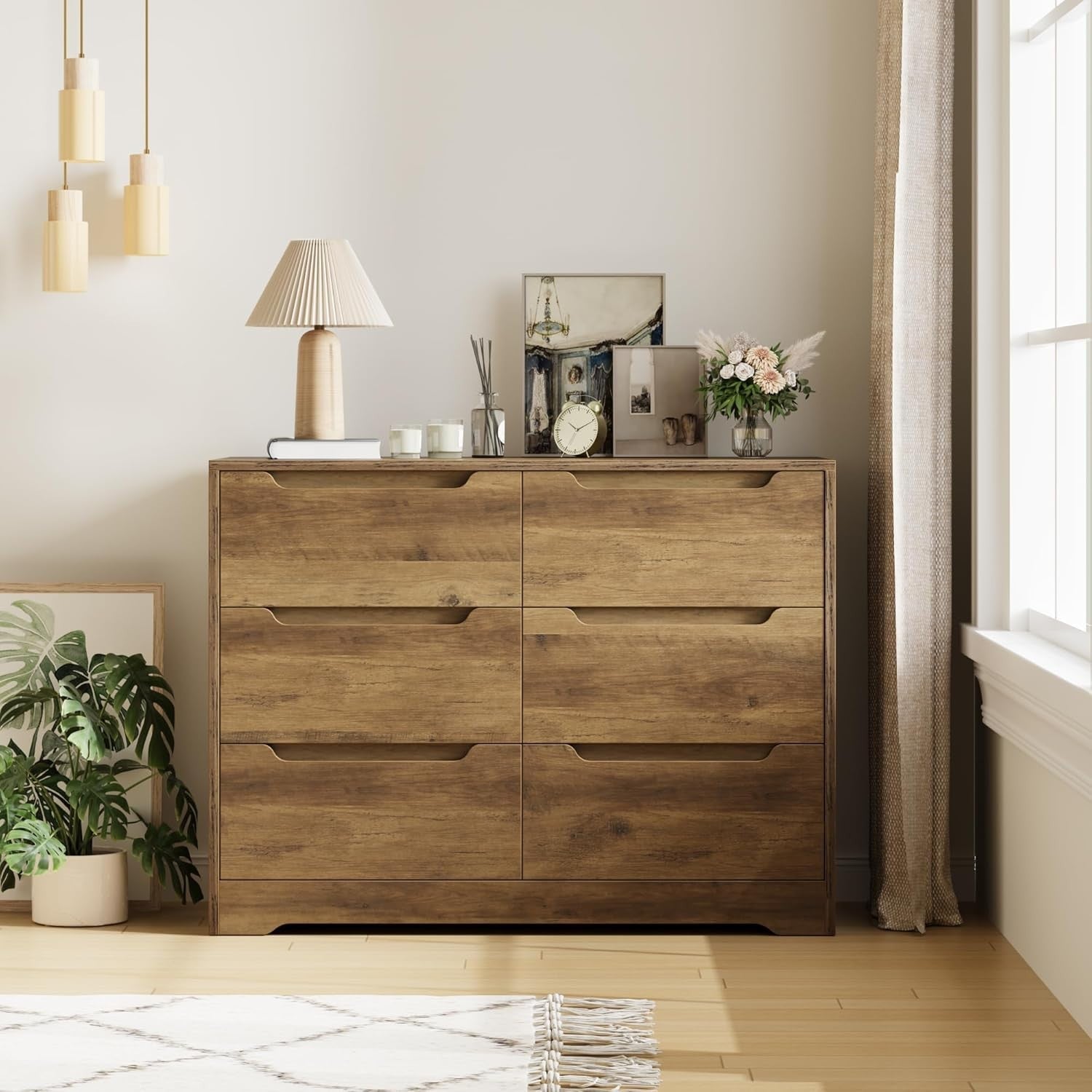 6 Drawer Wood Chest Bedroom Storage Cabinet Handleless Modern Unit