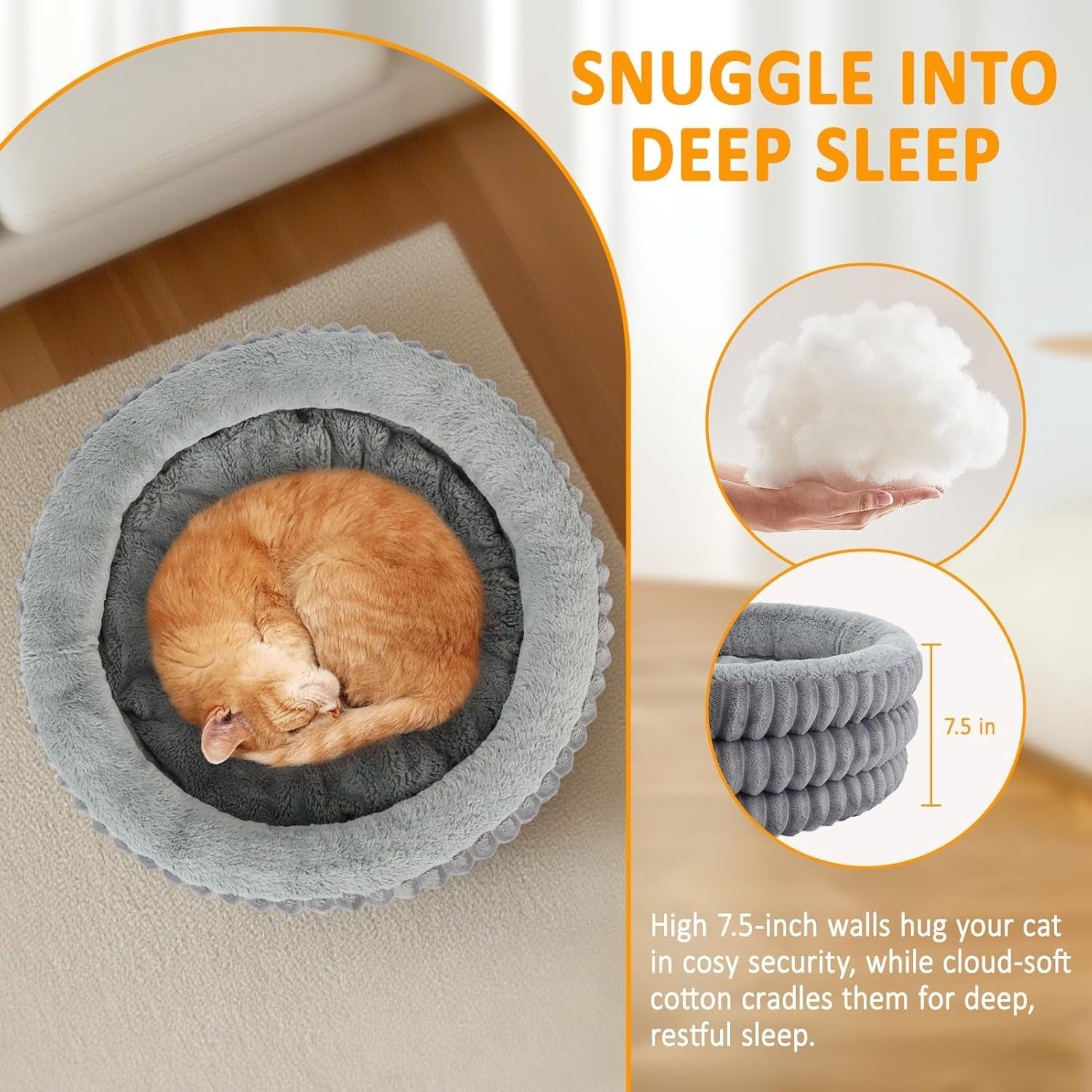 Fluffy Donut Cat Bed Round Calming Pet Bed Washable 50.8cm Non Slip