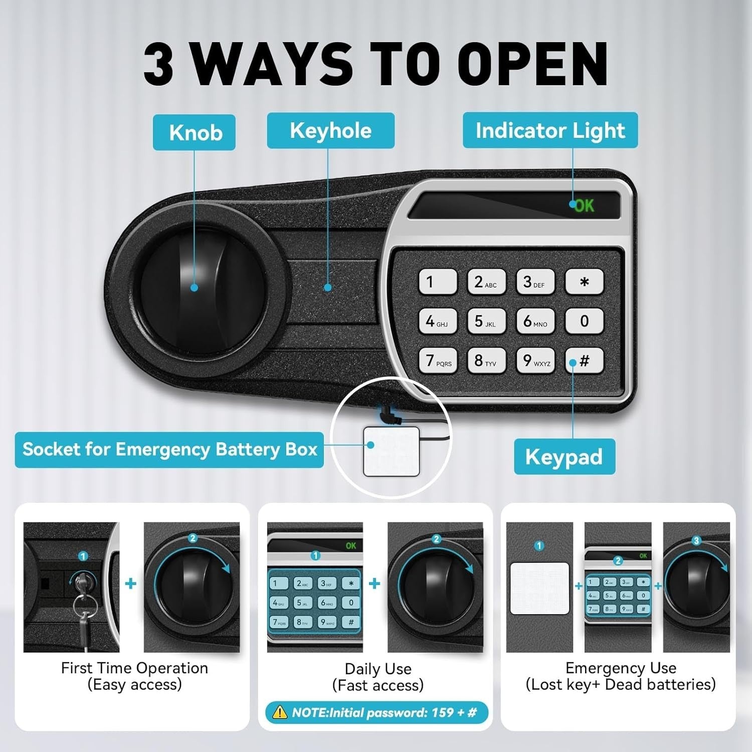 35L Fireproof Safe Box Digital Keypad Security Safe with LED Light