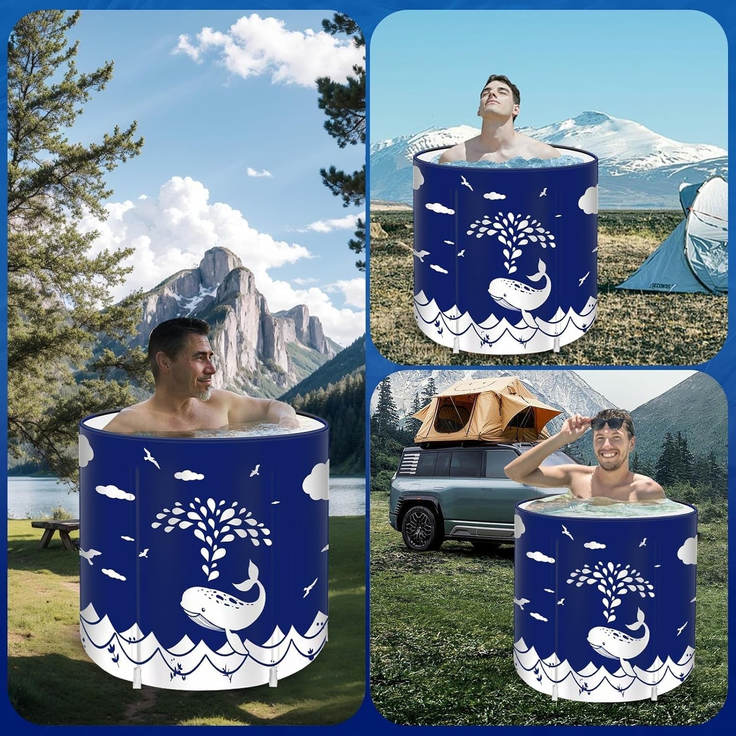 Portable Foldable Family Bathtub SPA Hot & Ice Bath Standing Tub Blue