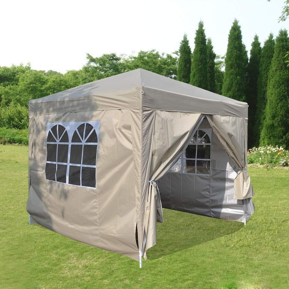 2.5x2.5M Beige Pop Up Gazebo With Sides Waterproof Garden Party Tent Canopy