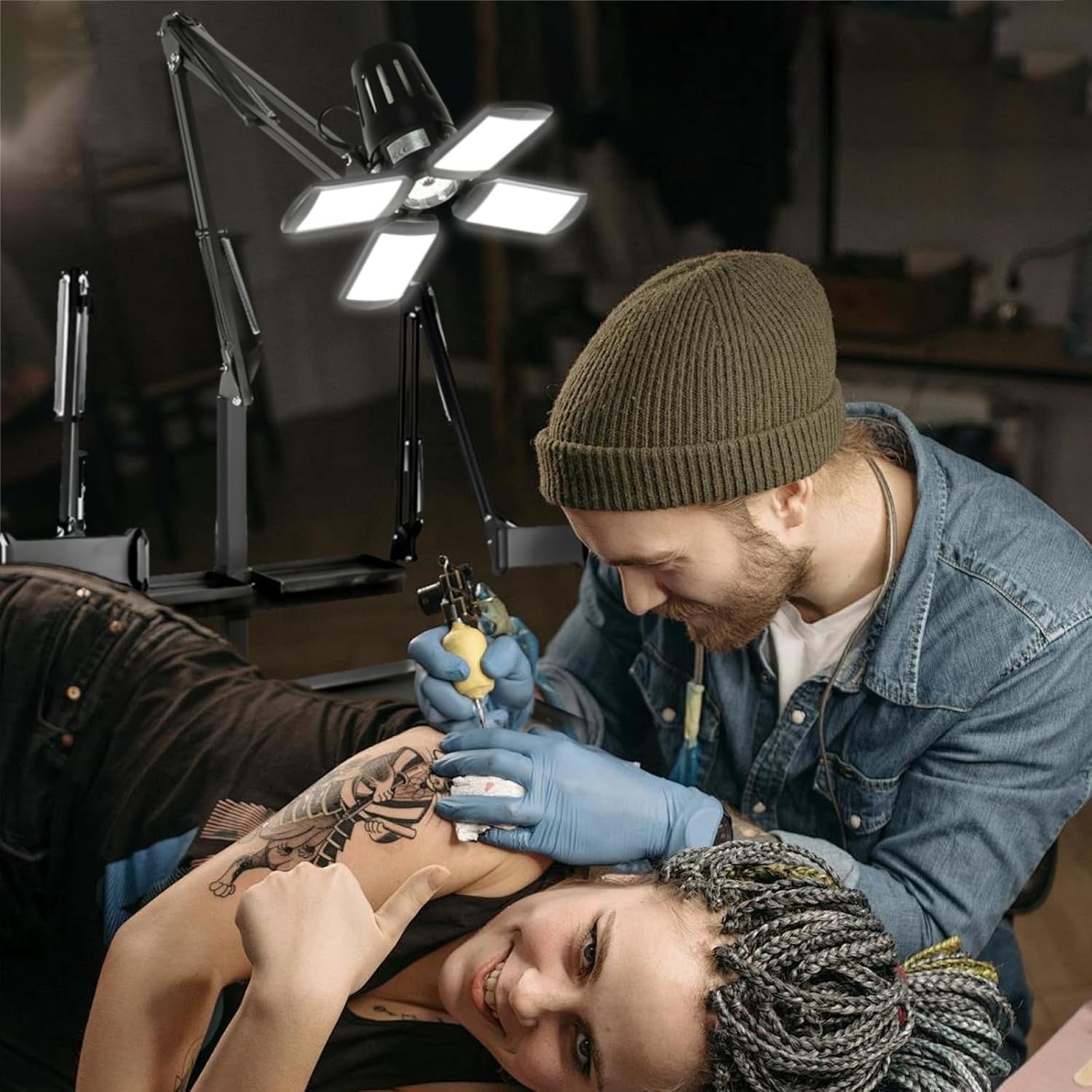 Professional Tattoo Workstation Rolling Tray LED Light Storage Adjustable Stand