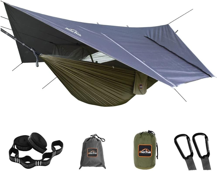 Camping Hammock Tent Green 2-Person | 118x78in Bug Net & 138x114in Rainfly