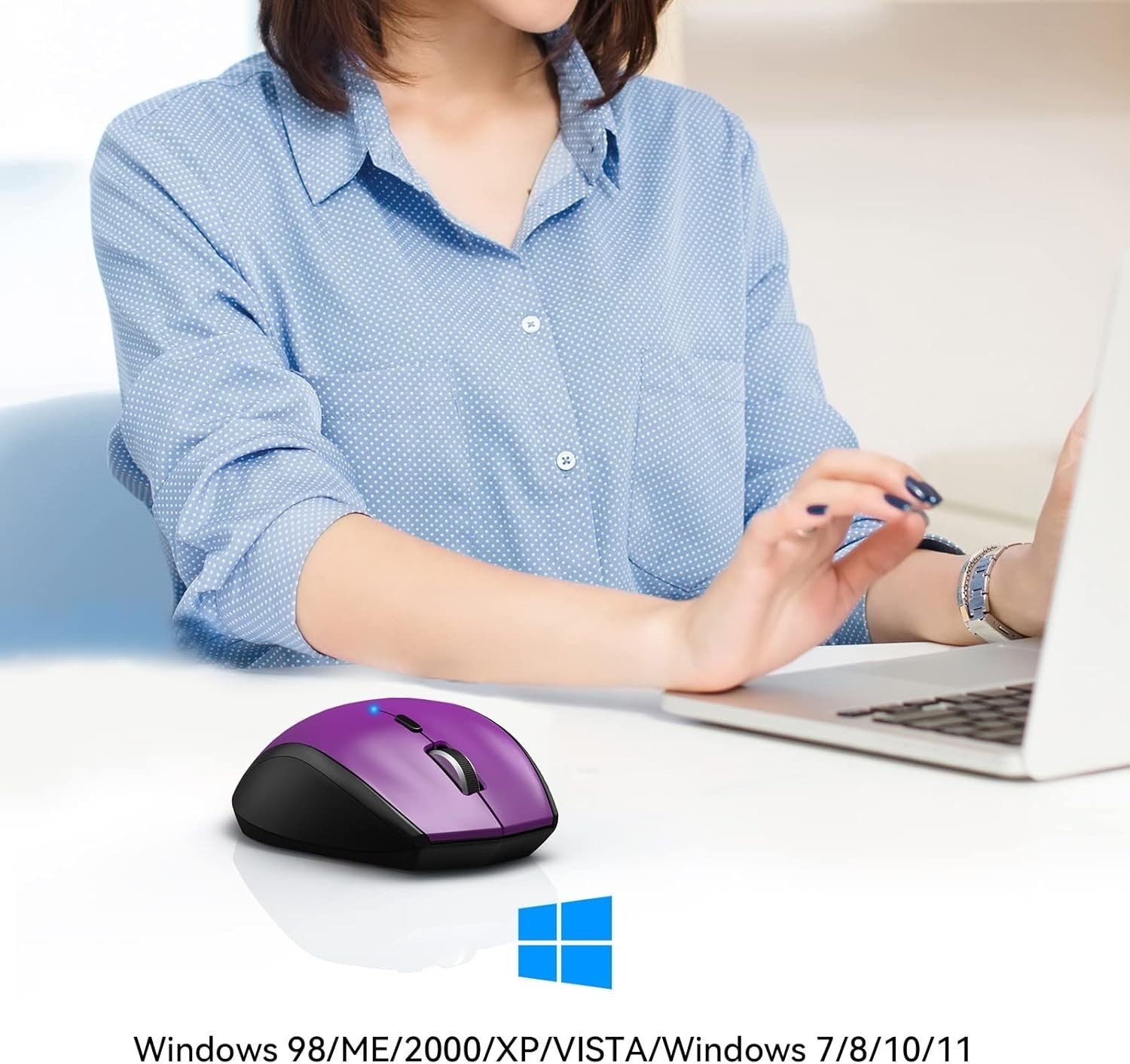 Wireless Bluetooth Mouse 4800DPI Ergonomic Silent Click Long Battery Purple