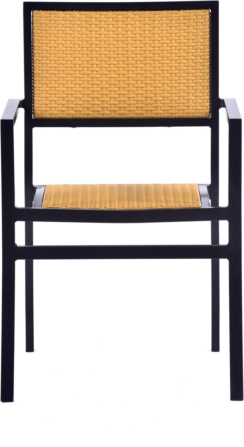 Teak Rattan Armchair Outdoor Dining Patio Chair Stackable Garden Seating