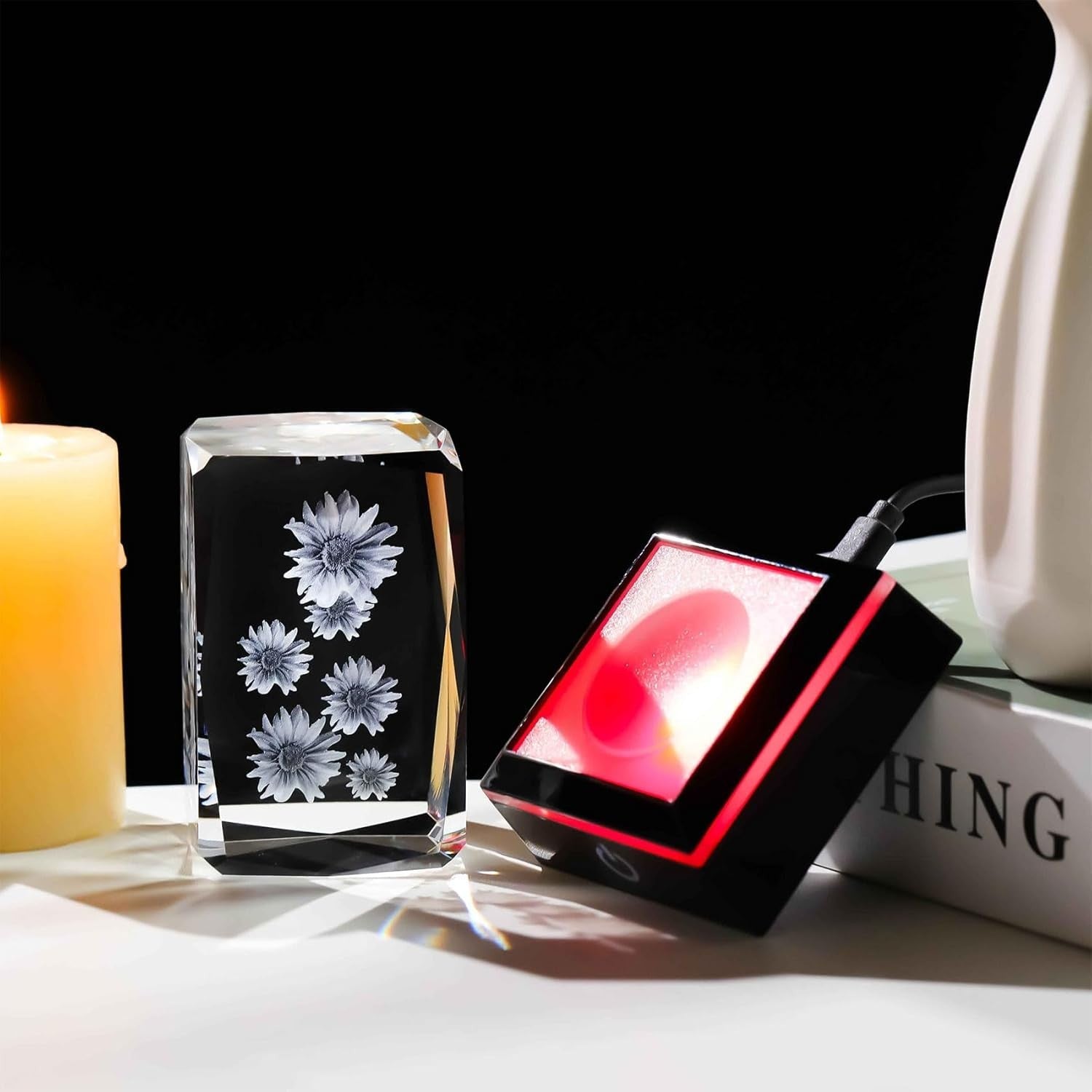 3D Crystal Sunflower LED Ornament Gift – Colour Changing Light Display Keepsake