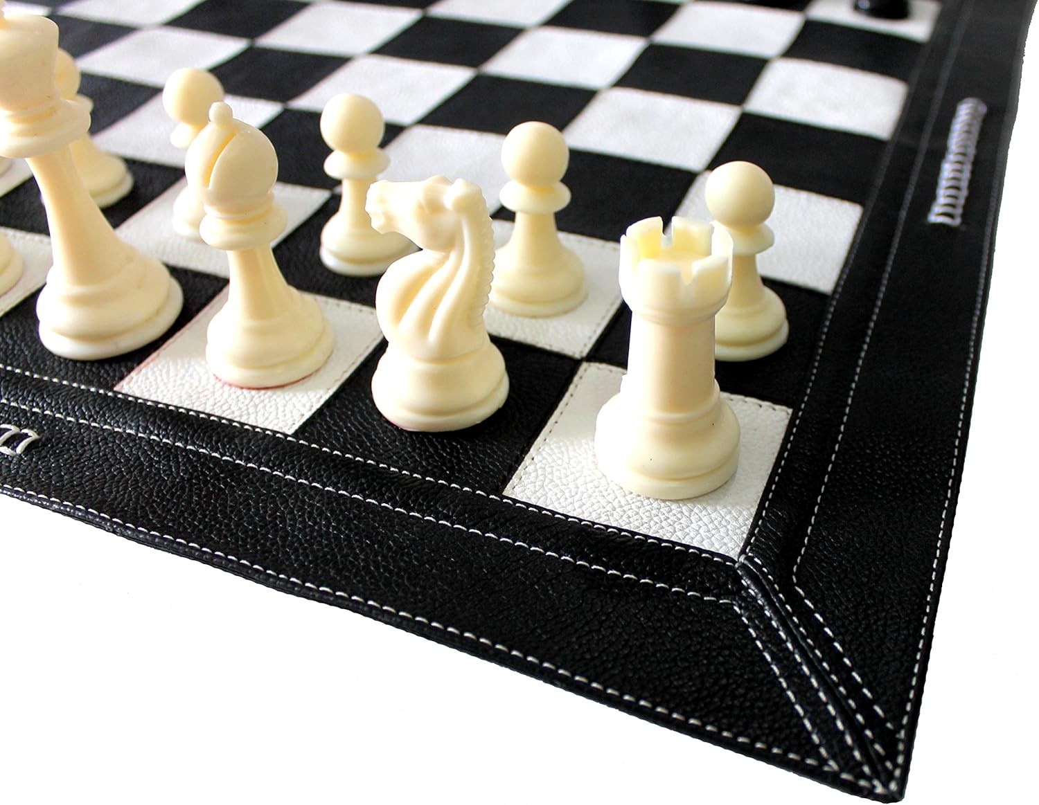 19" Leather Roll-Up Tournament Chess Set Portable Mat w/ Staunton Pieces Black
