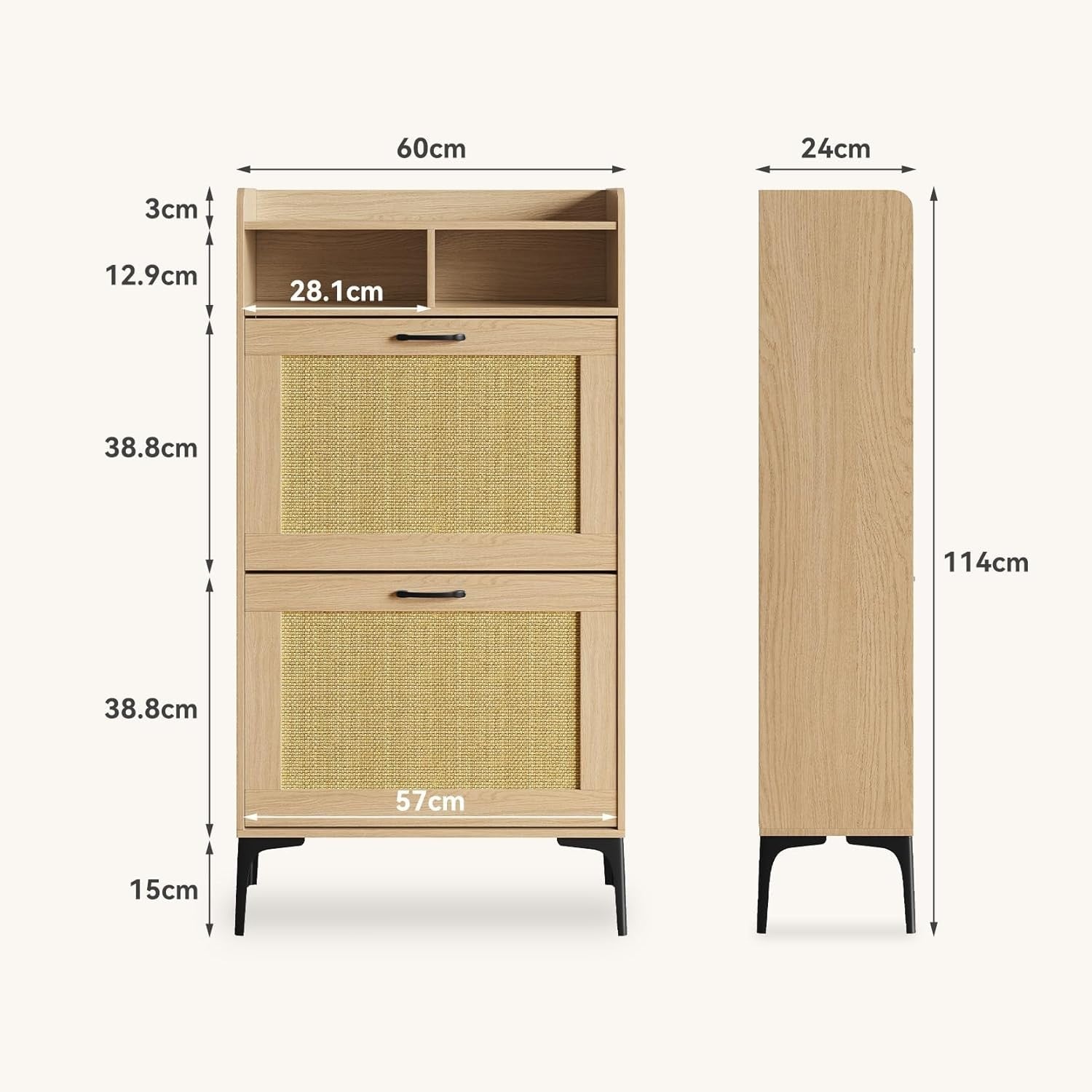 Compact Shoe Cabinet 2 Flip Drawers + Adjustable Dividers, Sturdy & Space-Saving