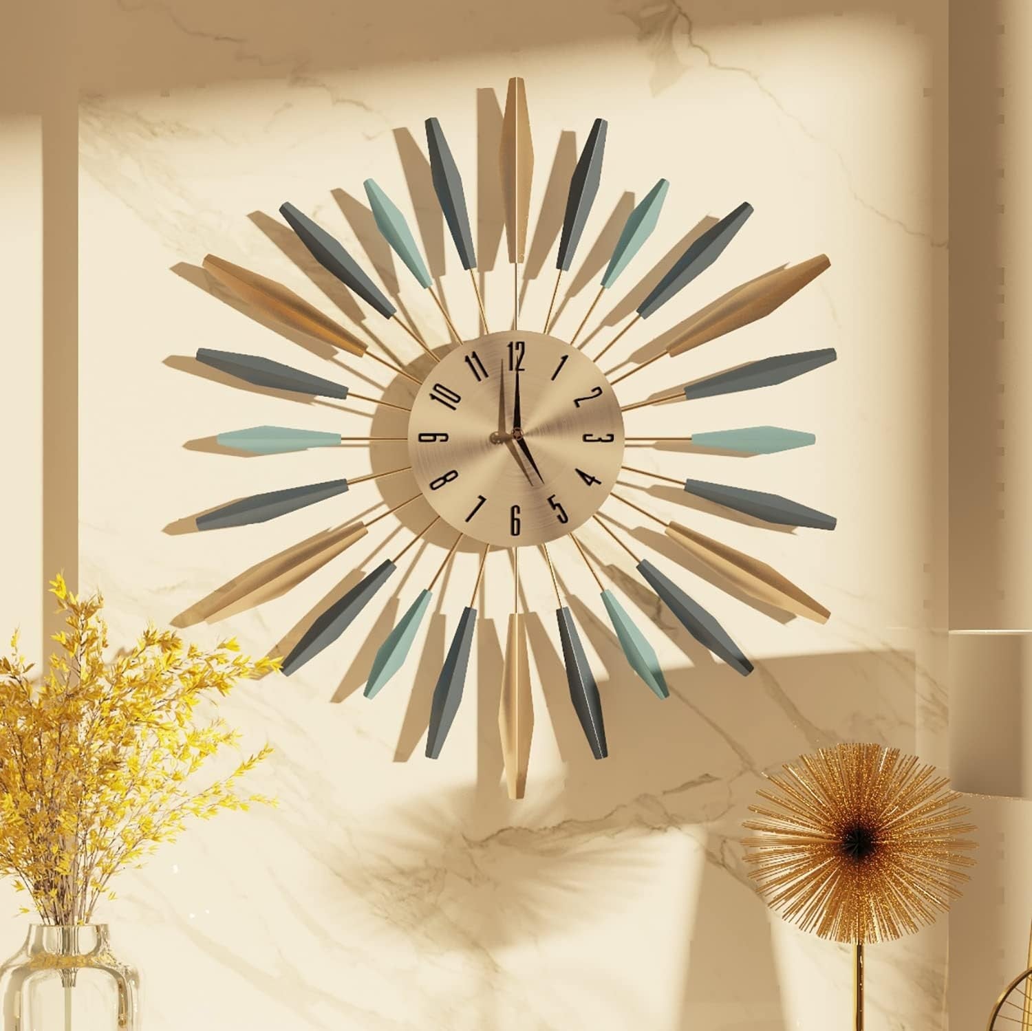 Large 55cm Modern Silent Wall Clock – Mid-Century Metal Art Decor for Home
