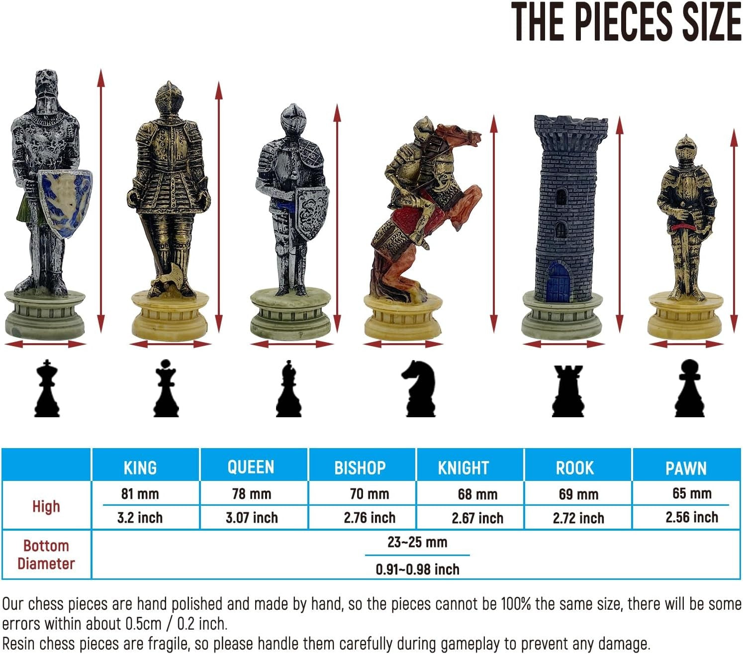 Handmade Medieval Knights Chess Set Resin Pieces on Luxury Board
