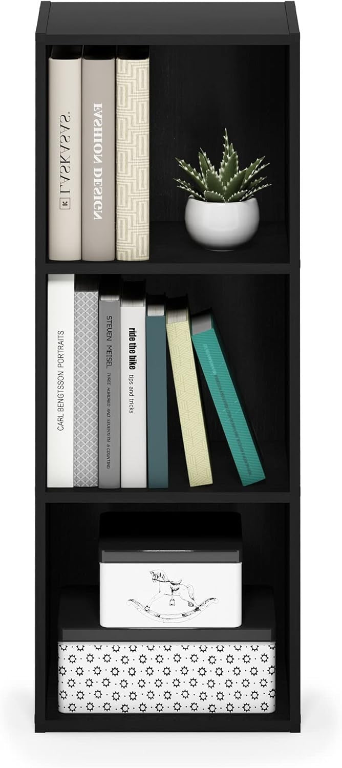 3 Cube No Tool Bookcase Small Storage Shelf Compact Organizer Bookshelf Black