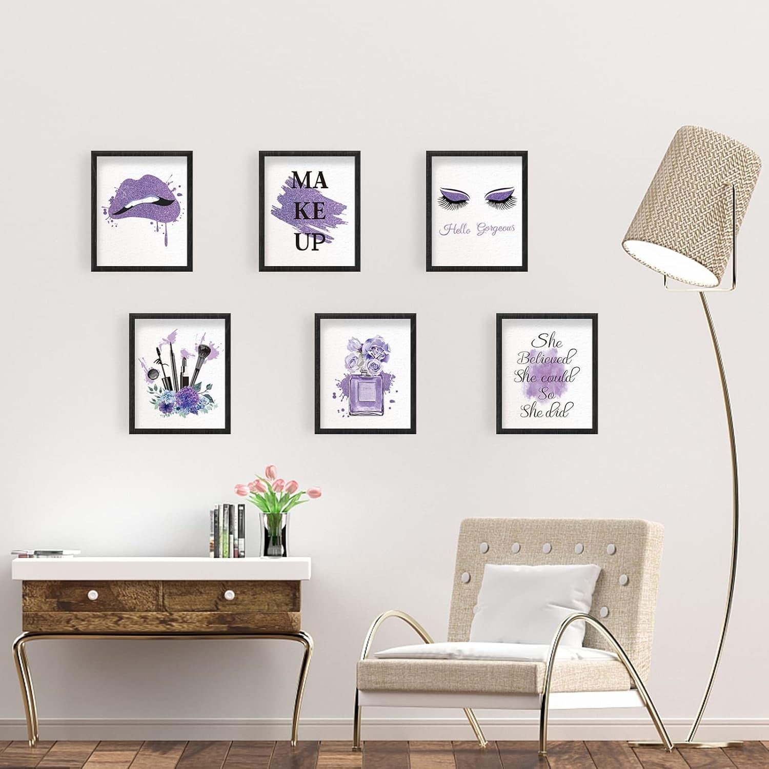 Purple Makeup Wall Art Prints Set 9pc 8x10in Unframed
