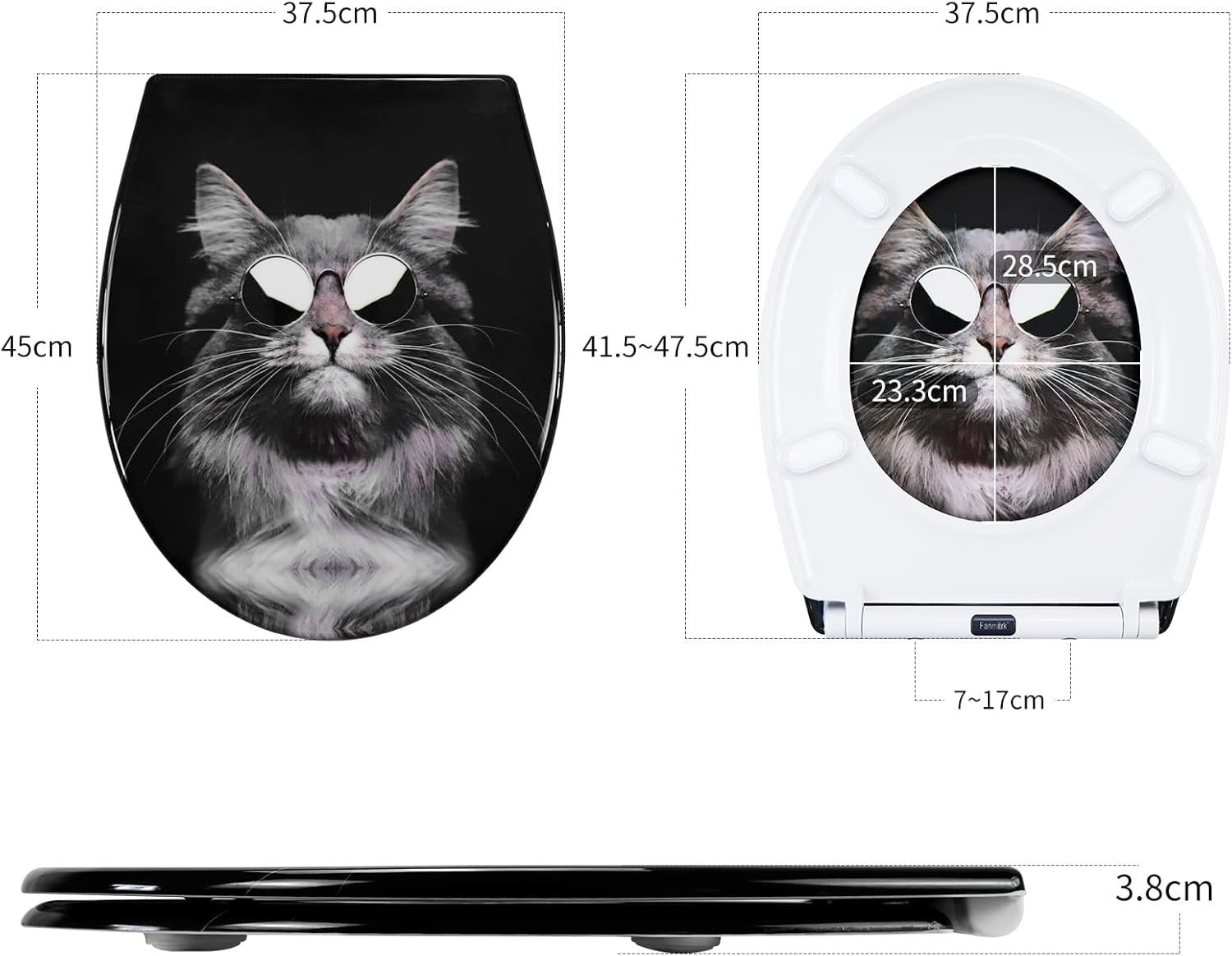 Black Cat Soft Close Toilet Seat Quick Release Top-Fix Duroplast 45x37cm
