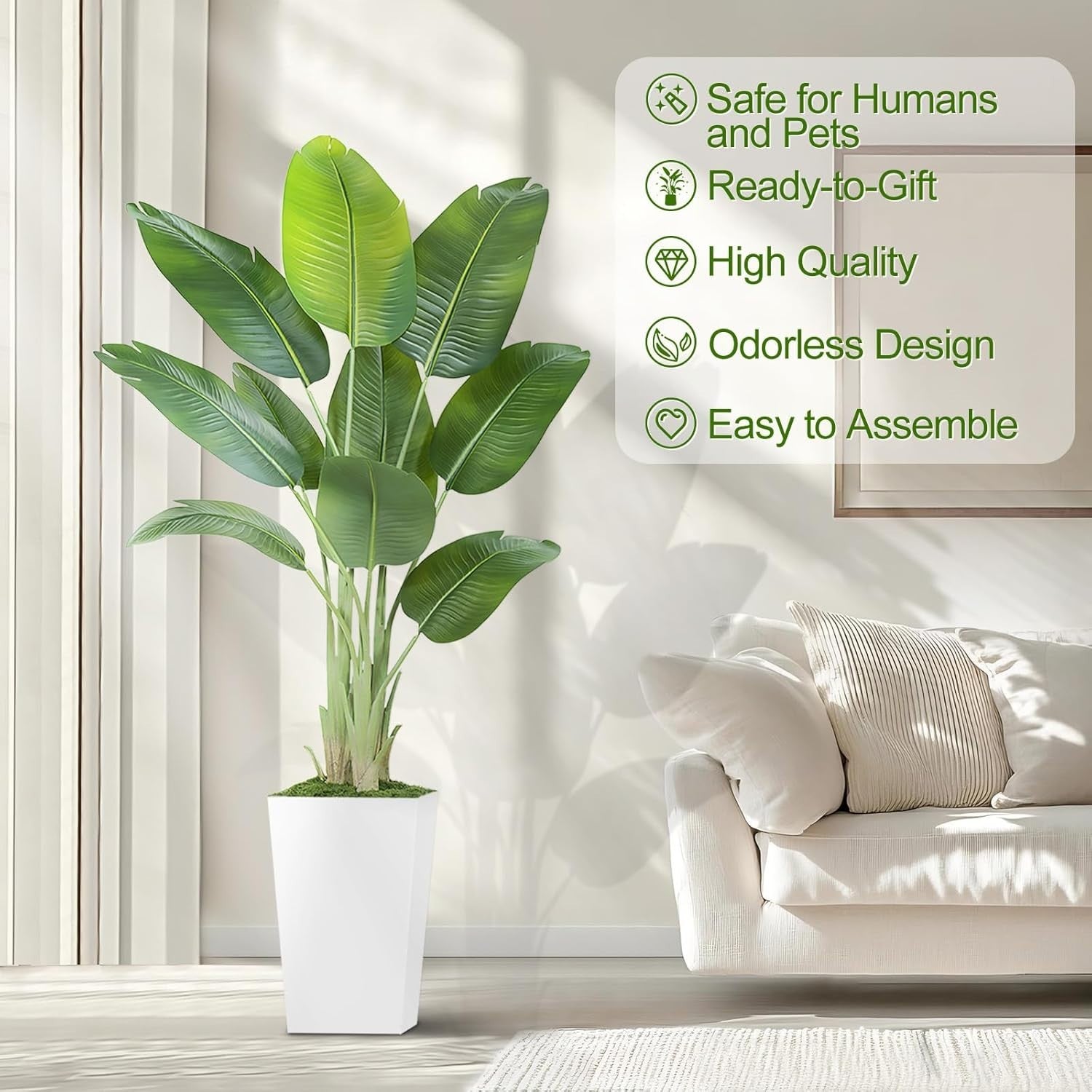 Bird of Paradise Plant 6ft 180cm Lifelike Indoor Potted Tropical Decor White Pot