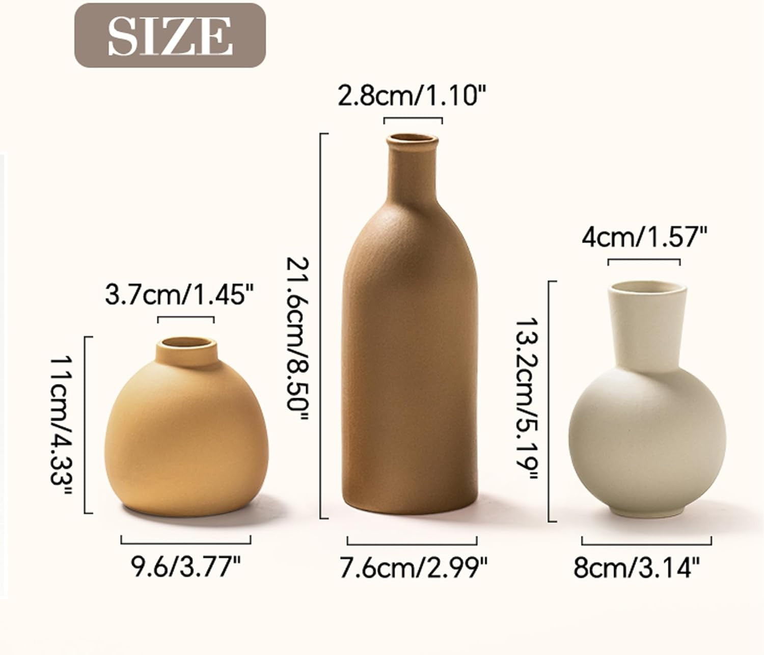 Ceramic Vase Set 3 Modern Boho Decor Pampas Grass Table Shelf