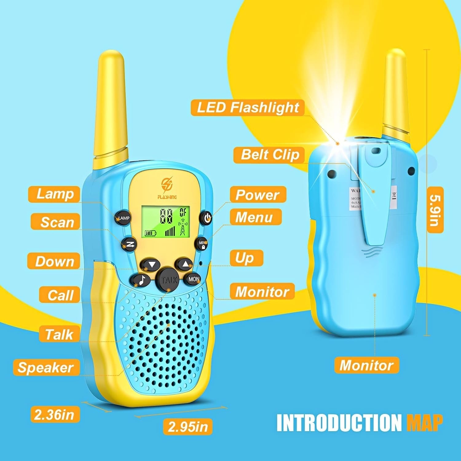 Kids Walkie Talkies Long Range 8 Channel Outdoor Toy Radios Flashlight