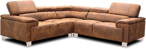 Brown Faux Leather 5-Seater L Shaped Corner Sofa Adjustable Headrests