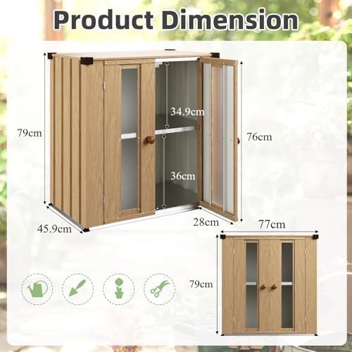 Metal Garden Storage Cabinet Outdoor Shed with Shelves & Windows Brown