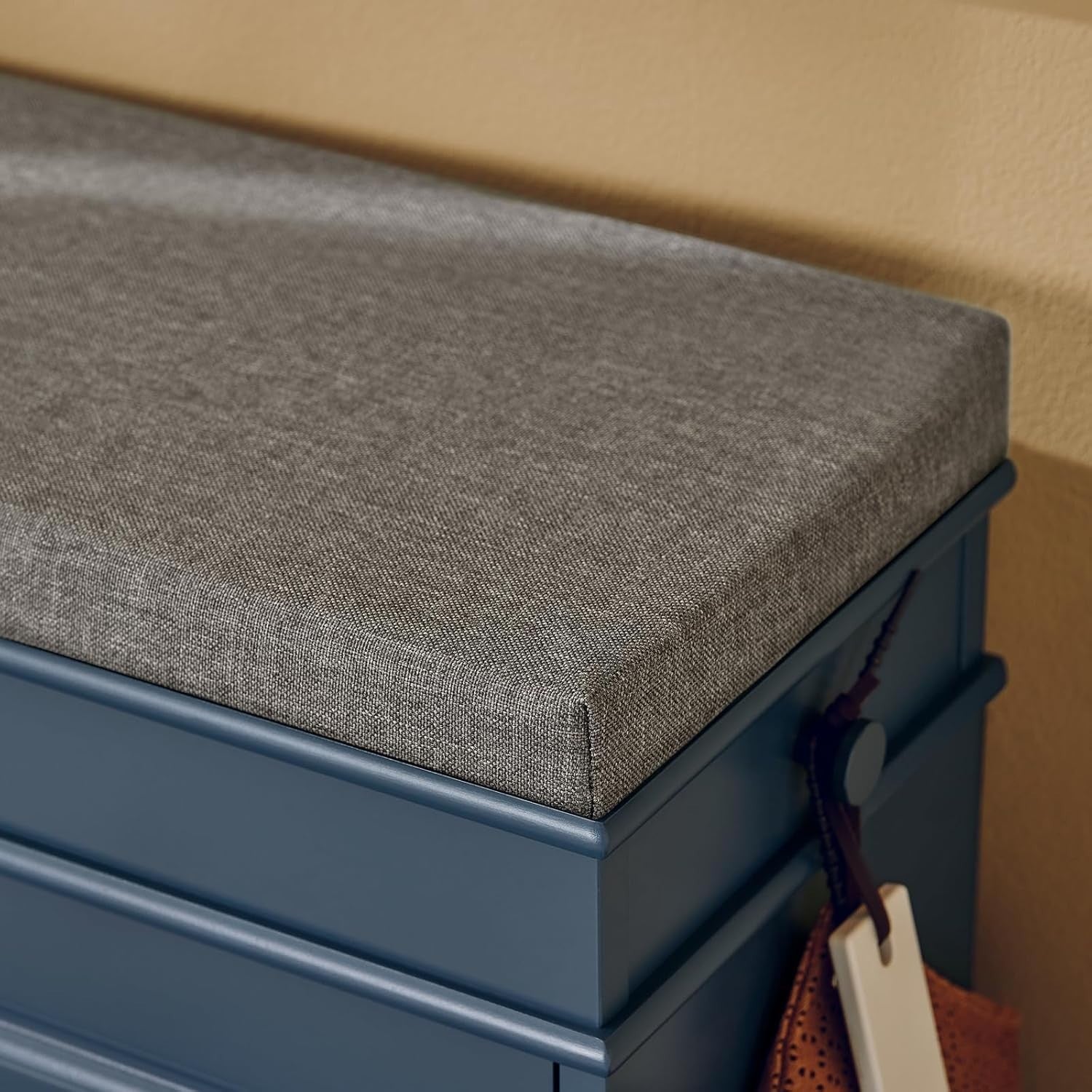 Narrow Shoe Storage Bench with Flip Drawer & Cushion, 150kg Load, Blue