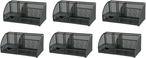 Metal Desk Organiser with 7 Compartments & Drawer – Graphite 6-Pack