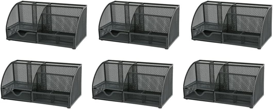Metal Desk Organiser with 7 Compartments & Drawer – Graphite 6-Pack
