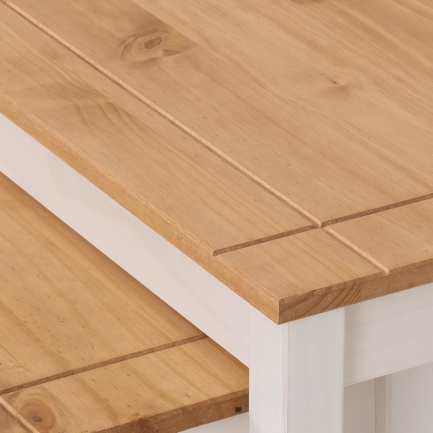 Nest of 2 End Tables Modern White/Natural Wood Pine Side Tables Coffee Table