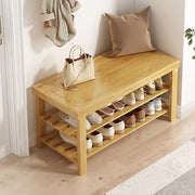 Natural Wooden Shoe Rack Bench 3 Tier Storage Shelf with Seat 58x27x45cm