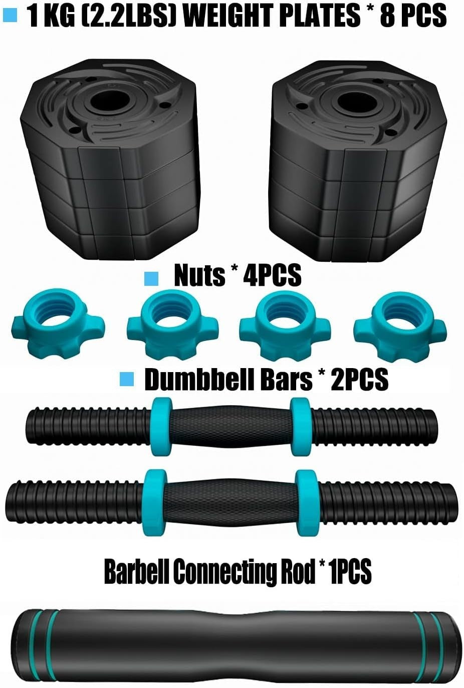 Adjustable Dumbbell & Barbell Set 20LB Anti-Roll Weights Non-Slip Home Gym