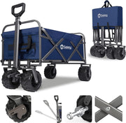 Blue 440lb Heavy Duty Folding Wagon Trolley w/ Wide All-Terrain Wheels & Brake