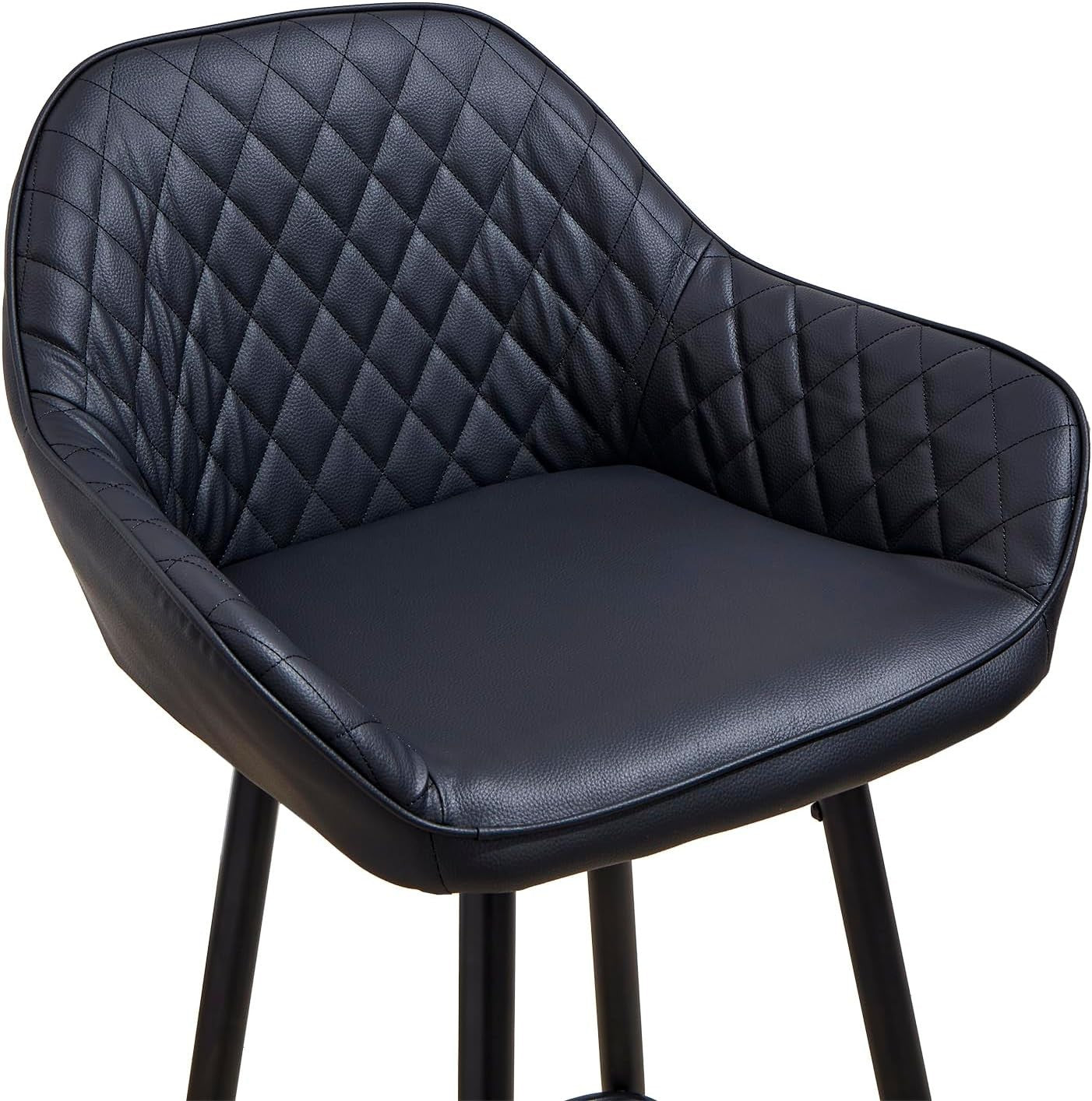 Black Faux Leather Bar Stools Set of 2 | Modern Kitchen & Counter Chairs