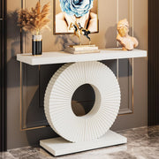 Modern Console Table with Circular Pedestal Base - White, Minimalist Hallway & L