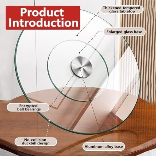Glass Lazy Susan Turntable 80 cm Tempered Glass Rotating Serving Plate Silent